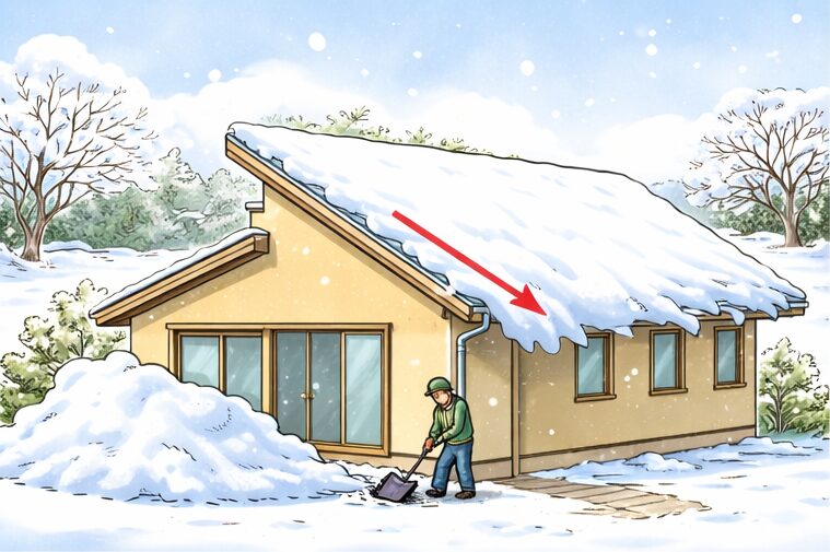 会津平屋の屋根形状での雪対策